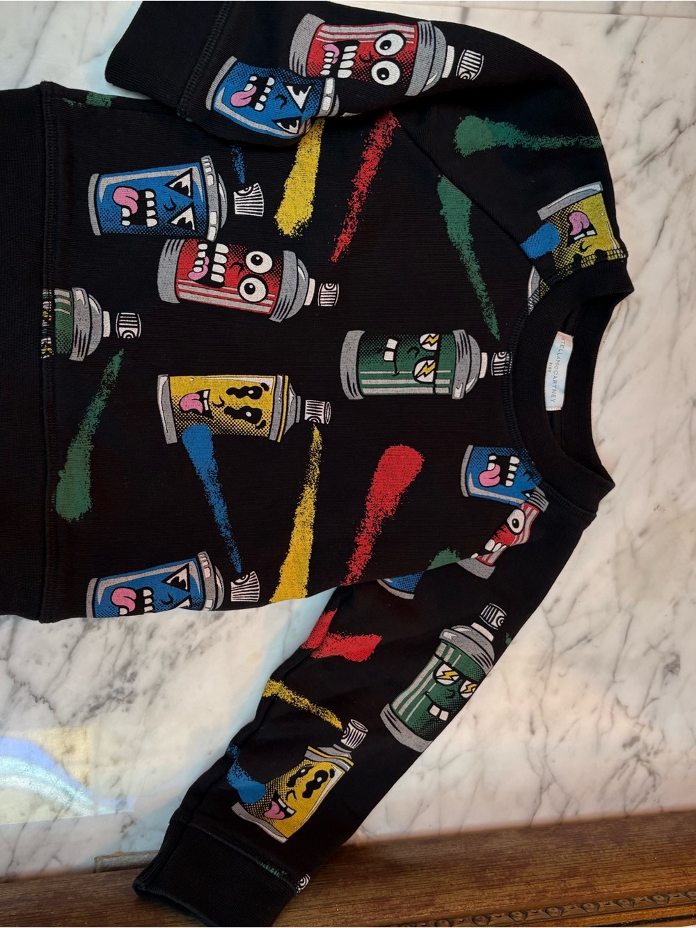 Stella McCartney Kids Black Spray Can Print Sweatshirt with Multicolor Graphics